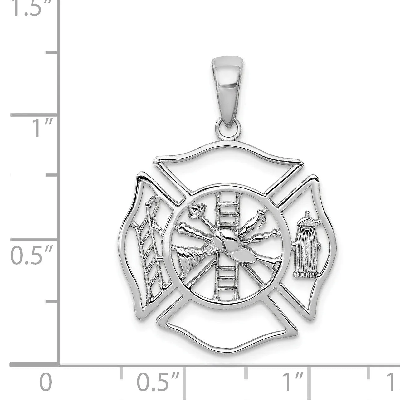 14k White Gold Fireman Shield Pendant