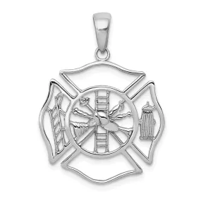 14k White Gold Fireman Shield Pendant