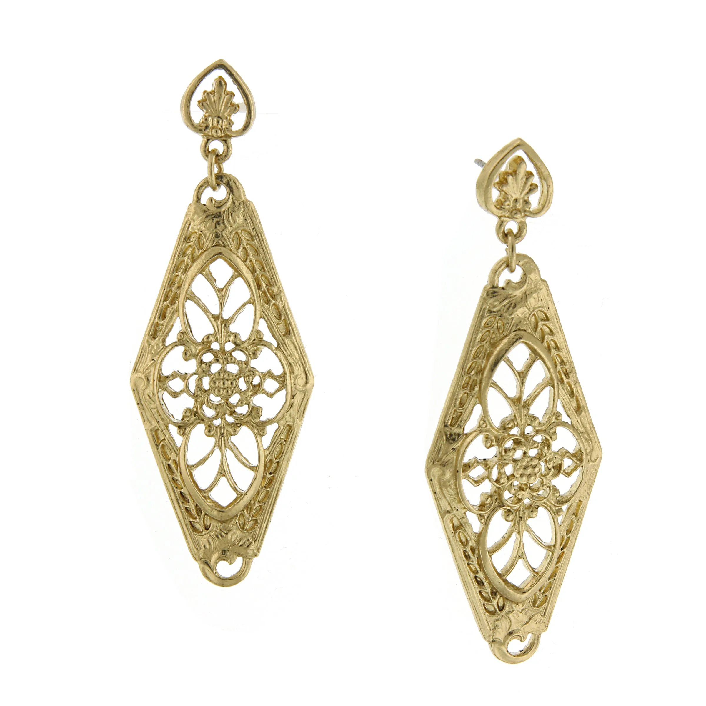 1928 Jewelry Gold Filigree Lantern Post Drop Earrings