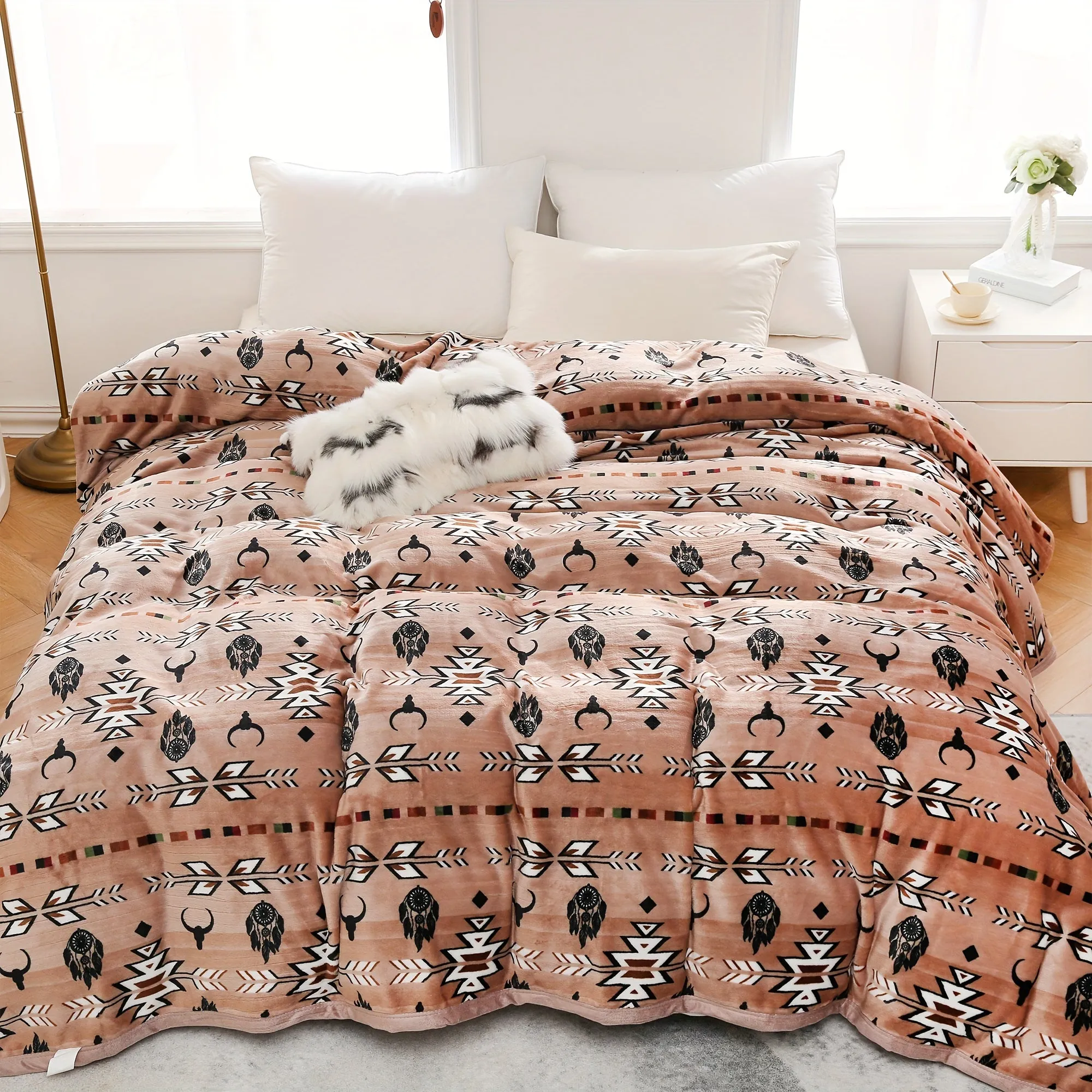 1pc 400gsm Southwestern  Style Print Blanket, Flannel Blanket, Soft Warm Throw Blanket Nap Blanket For Couch Sofa Office Bed Cam