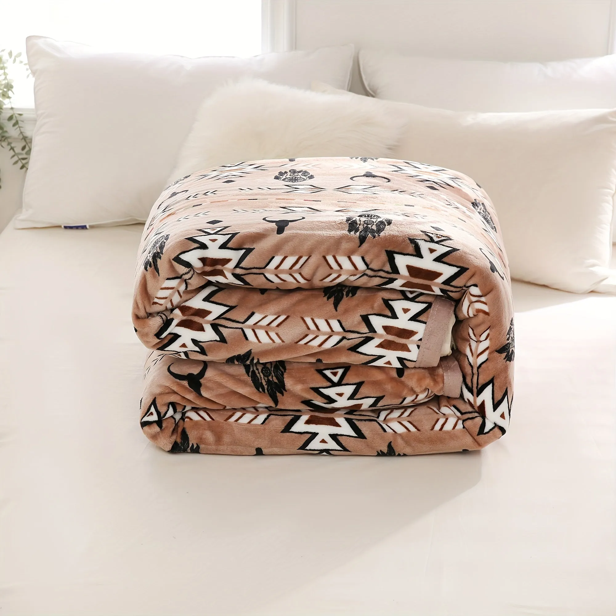 1pc 400gsm Southwestern  Style Print Blanket, Flannel Blanket, Soft Warm Throw Blanket Nap Blanket For Couch Sofa Office Bed Cam