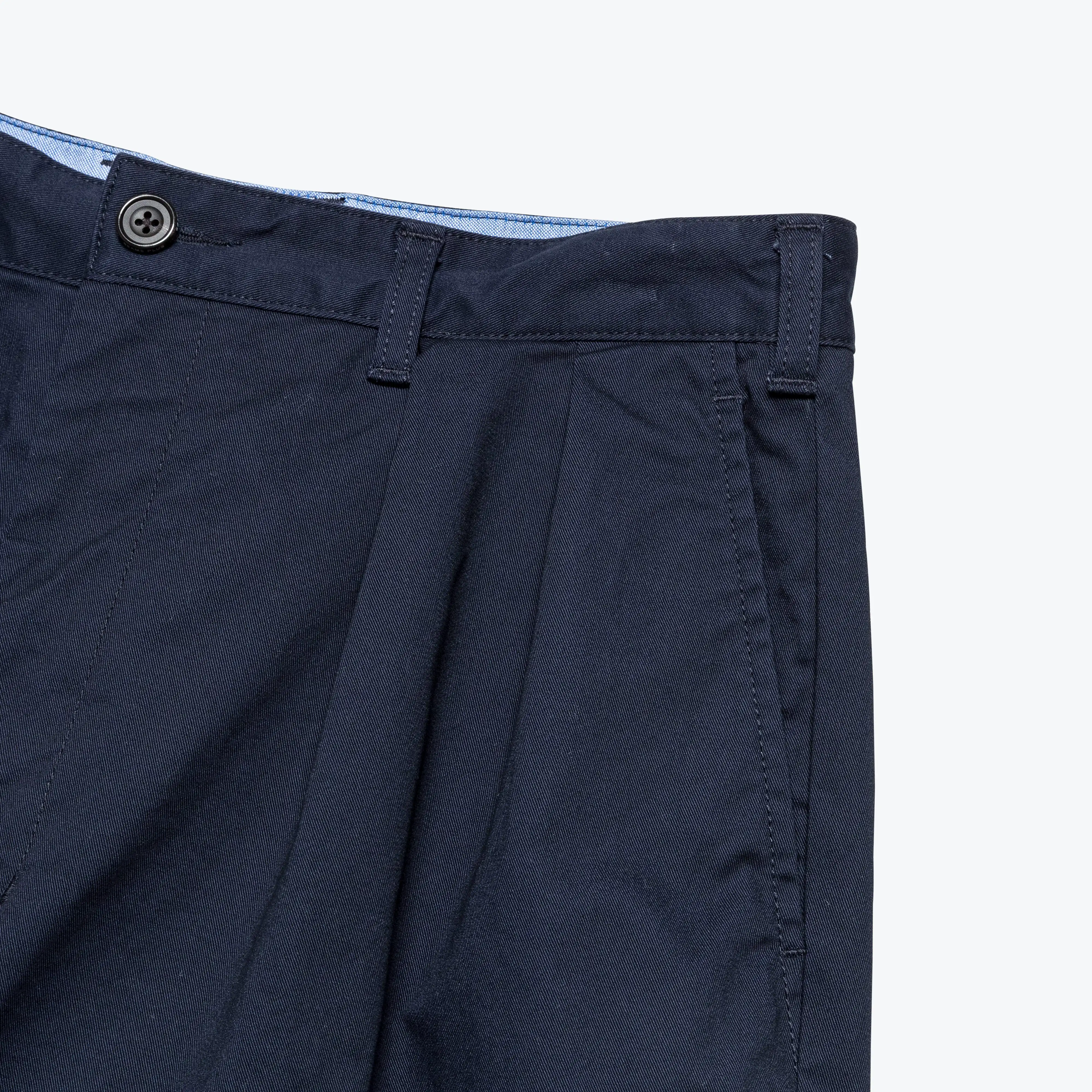 2 Pleat Twill Pants - Navy