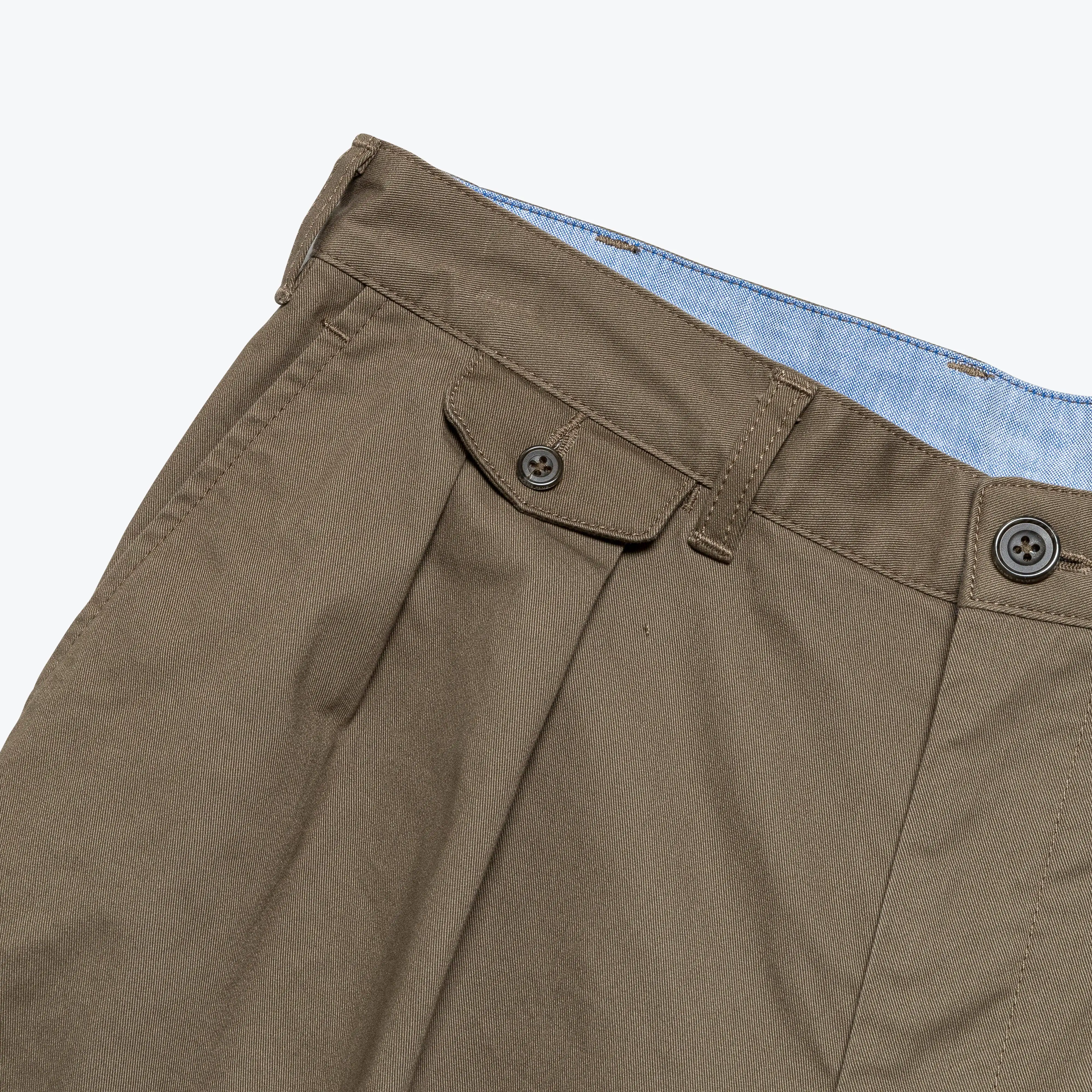 2 Pleat Twill Pants - Olive