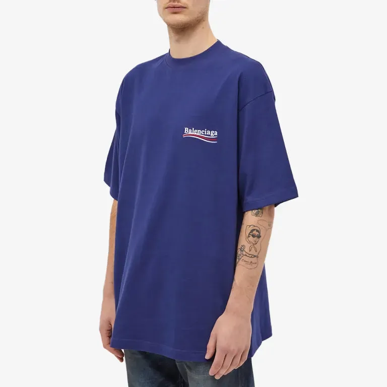 Balenciaga Political Campaign Embroidery Large Fit Tee Blue