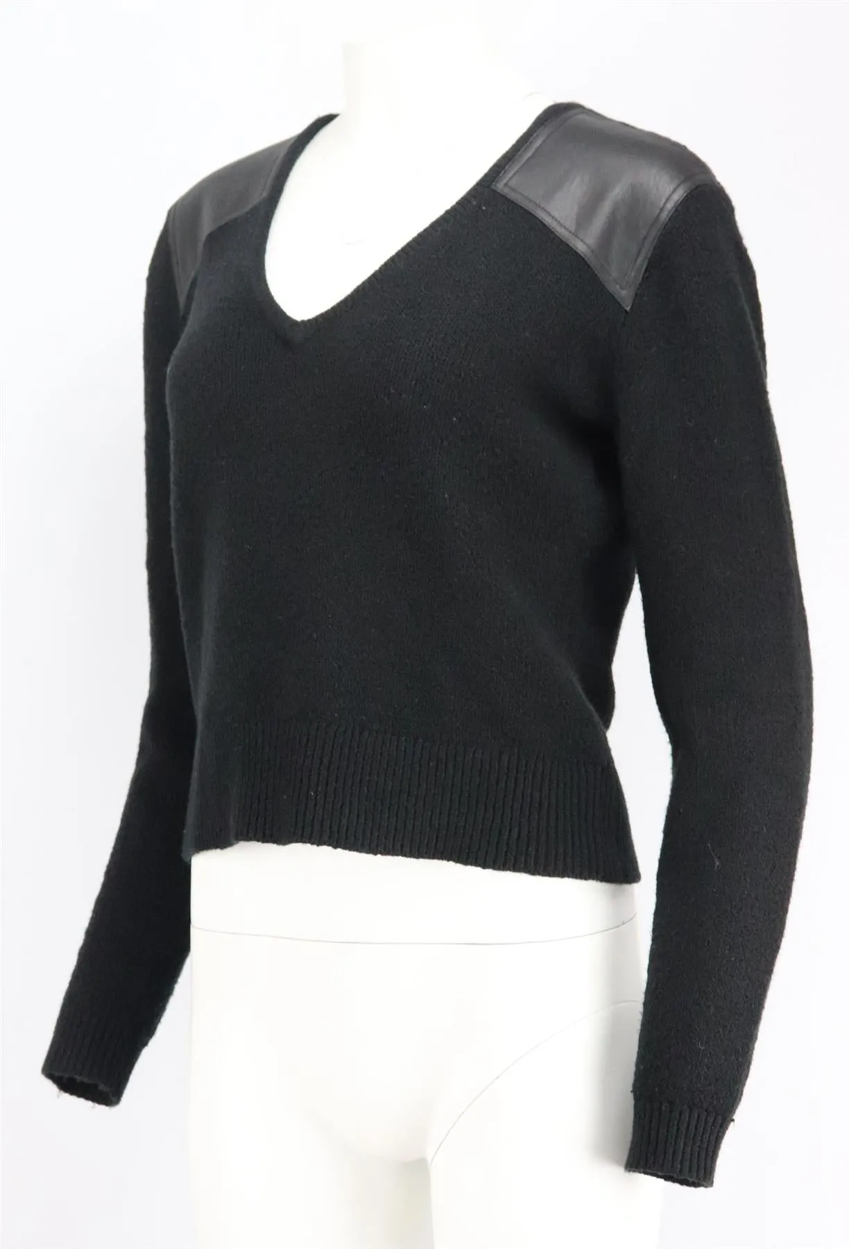 BCBG MAX AZRIA LEATHER PANELED COTTON BLEND SWEATER LARGE