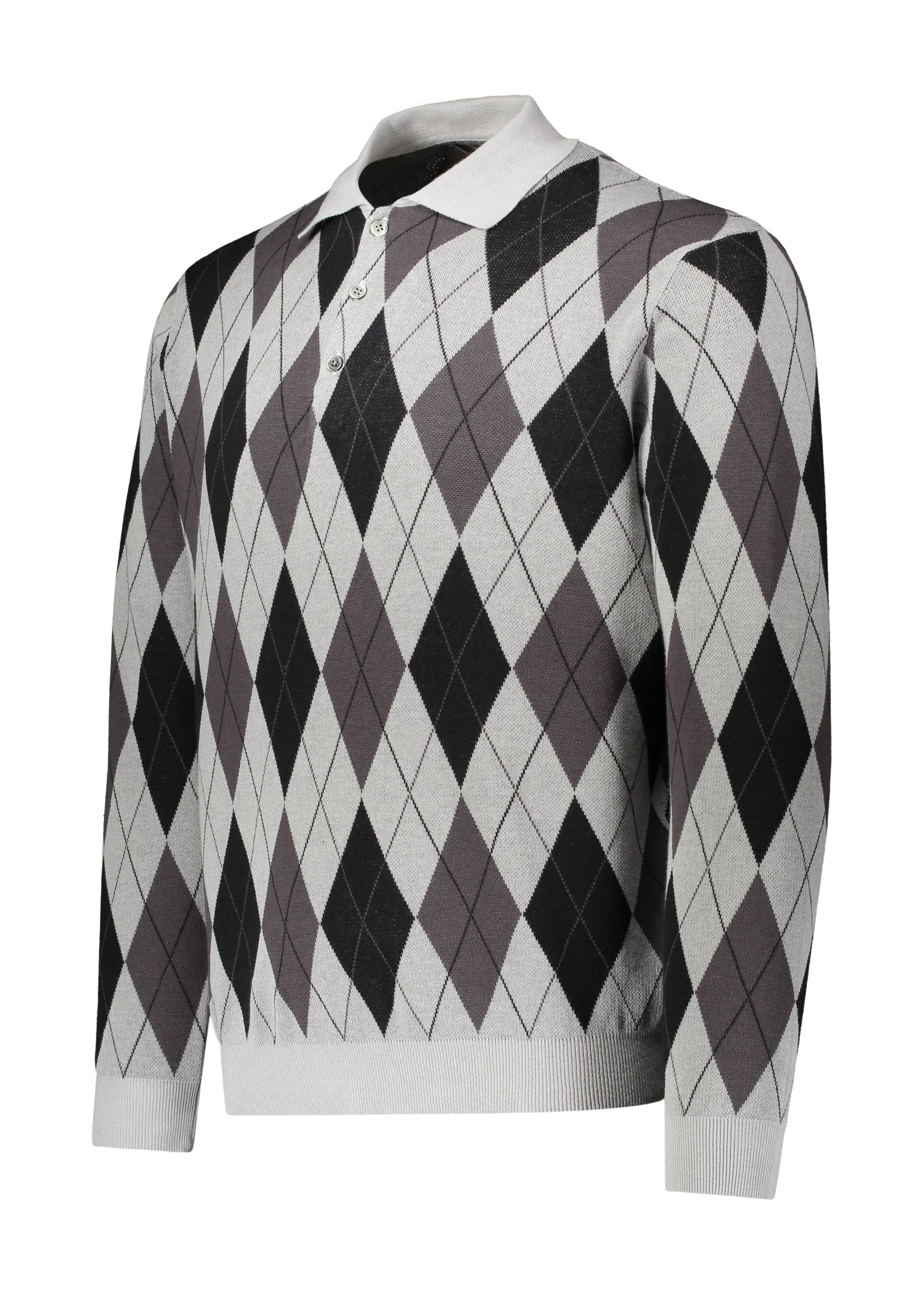 Beams Plus Argyle Knit Polo Shirt - Black