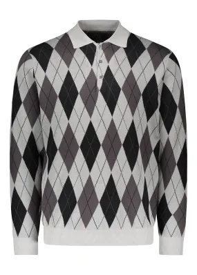 Beams Plus Argyle Knit Polo Shirt - Black