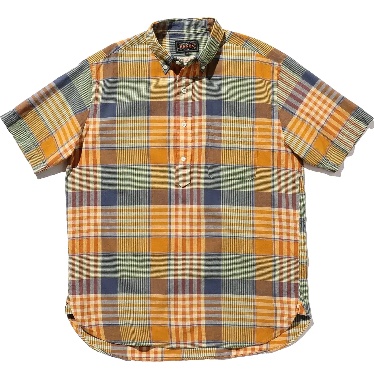 BEAMS PLUS B.D. Pullover Short Sleeve Indian Madras Check Orange