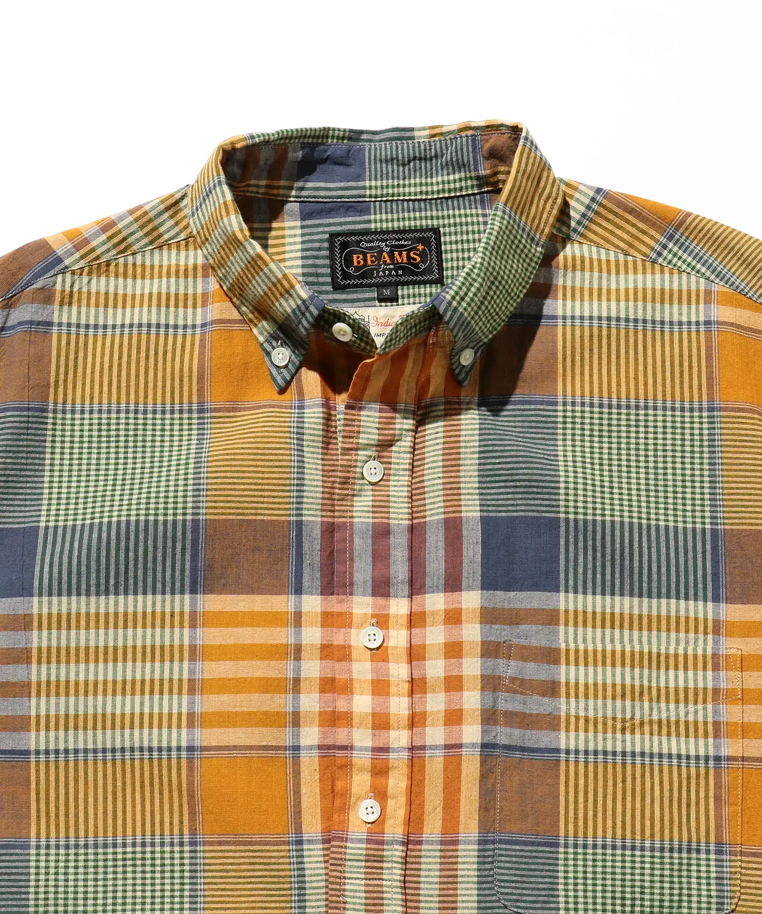 BEAMS PLUS B.D. Pullover Short Sleeve Indian Madras Check Orange