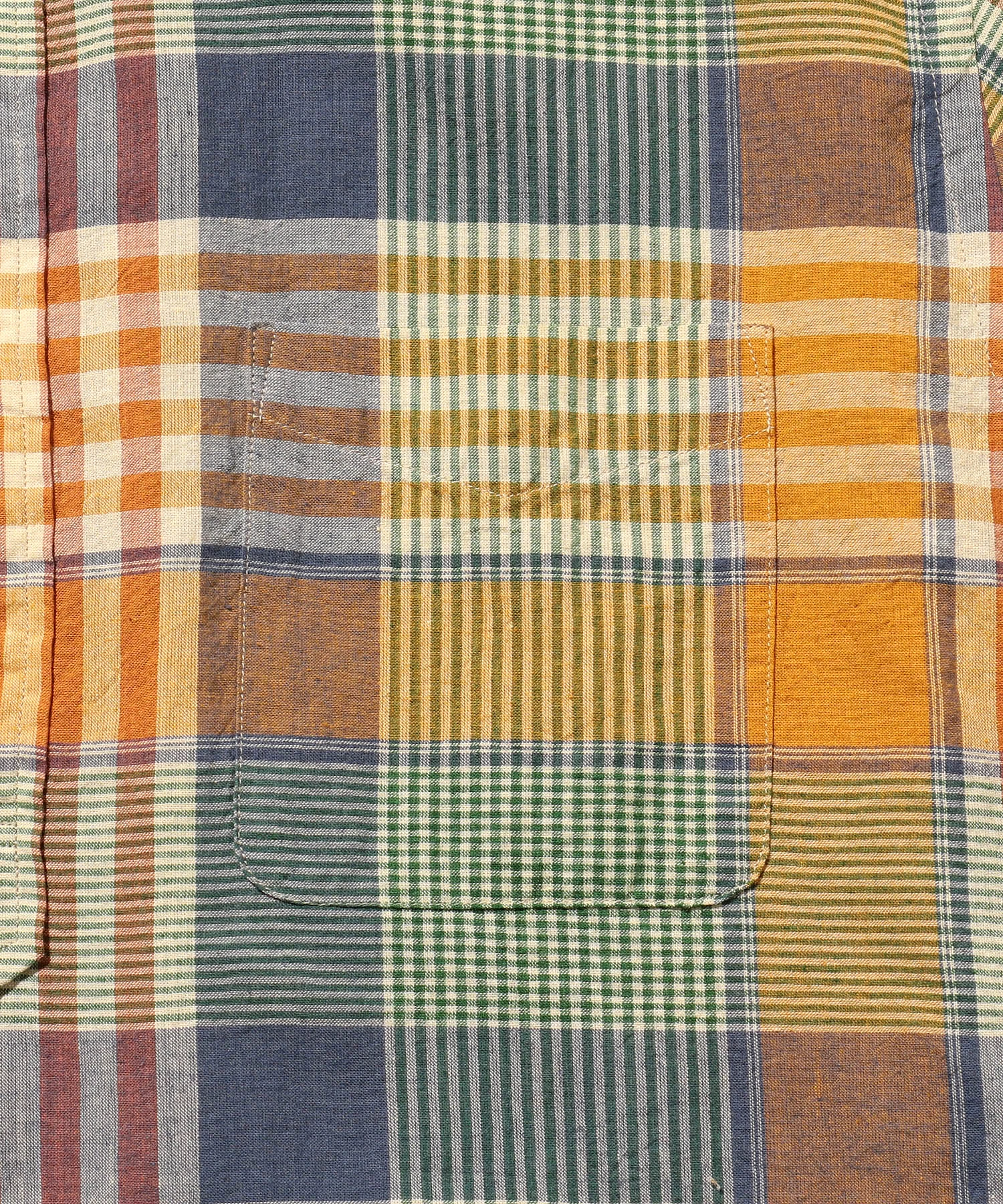 BEAMS PLUS B.D. Pullover Short Sleeve Indian Madras Check Orange