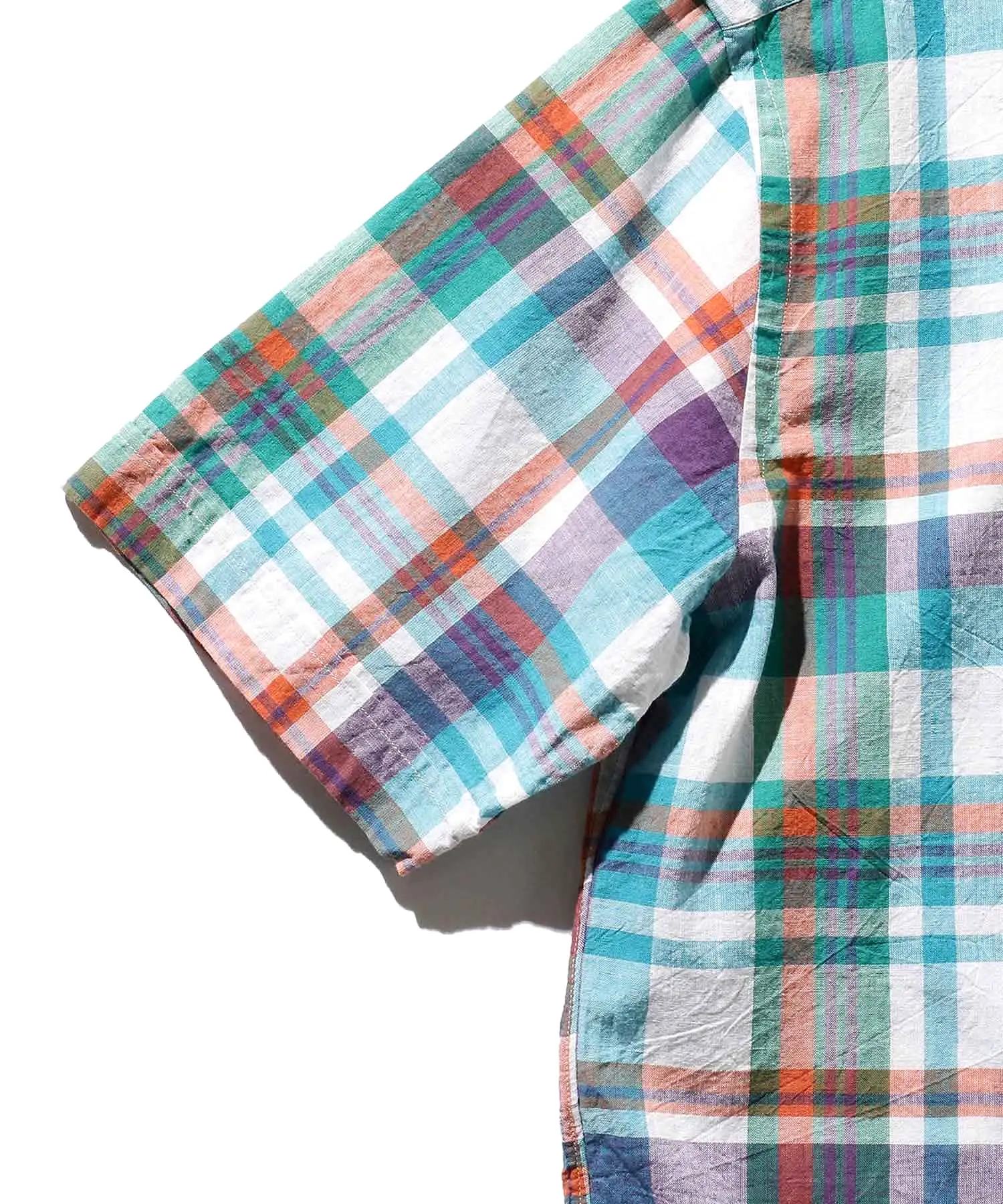 BEAMS PLUS B.D. Pullover Short Sleeve Indian Madras Check Sax ed