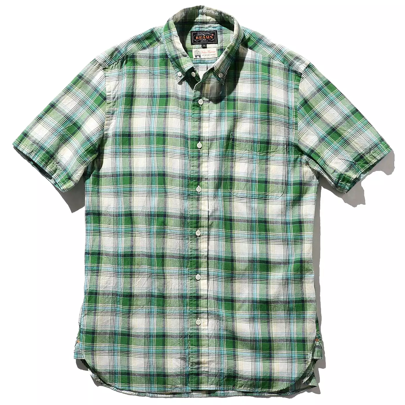 BEAMS PLUS B.D. Short Sleeve Indian Madras Check Green