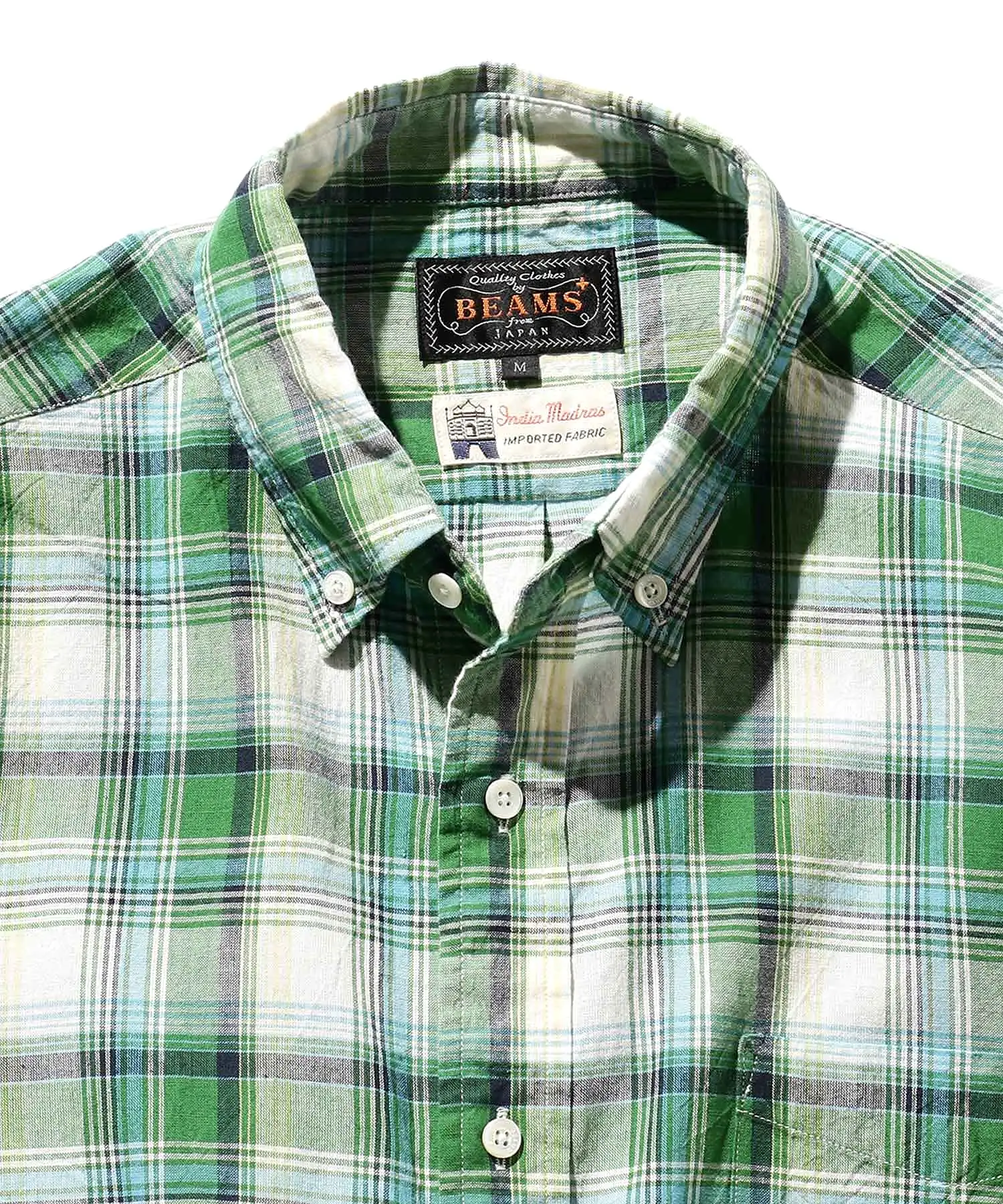 BEAMS PLUS B.D. Short Sleeve Indian Madras Check Green