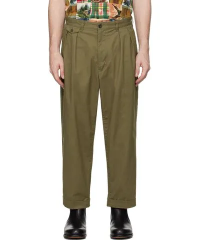 BEAMS PLUS Khaki 2 Pleats Chino Trousers