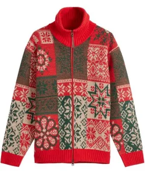 BEAMS PLUS Men's Jacquard Patchwork Zip Cardigan