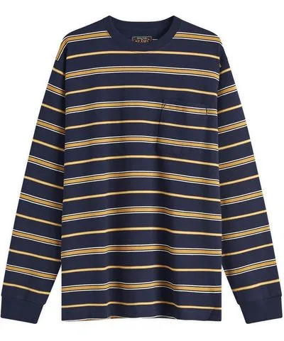 BEAMS PLUS Men's Long Sleeve Multi Stripe Pocket T-Shirt