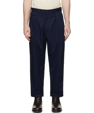 BEAMS PLUS Navy 2 Pleats Chino Trousers