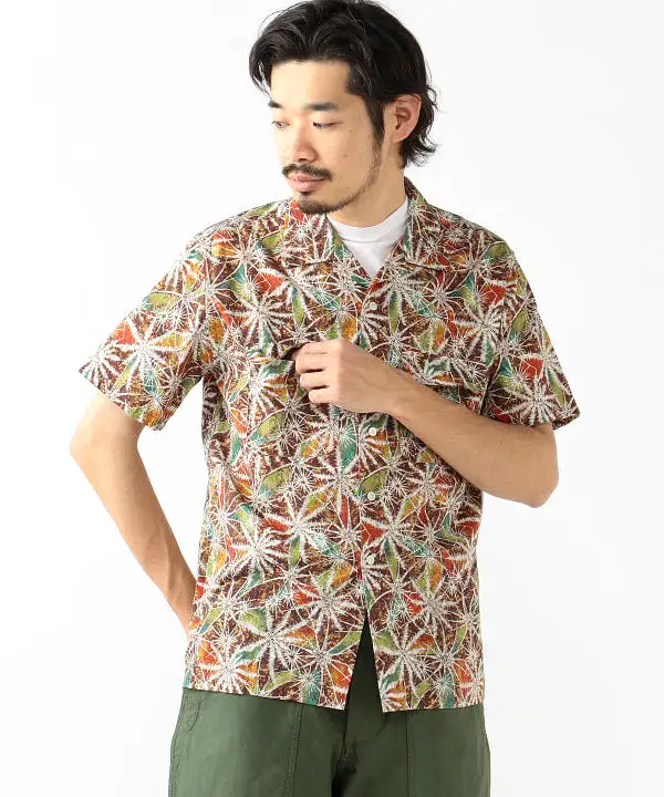 BEAMS PLUS Open Collar Short Sleeve “Kyoto Pattern” Print Water Crest Pattern