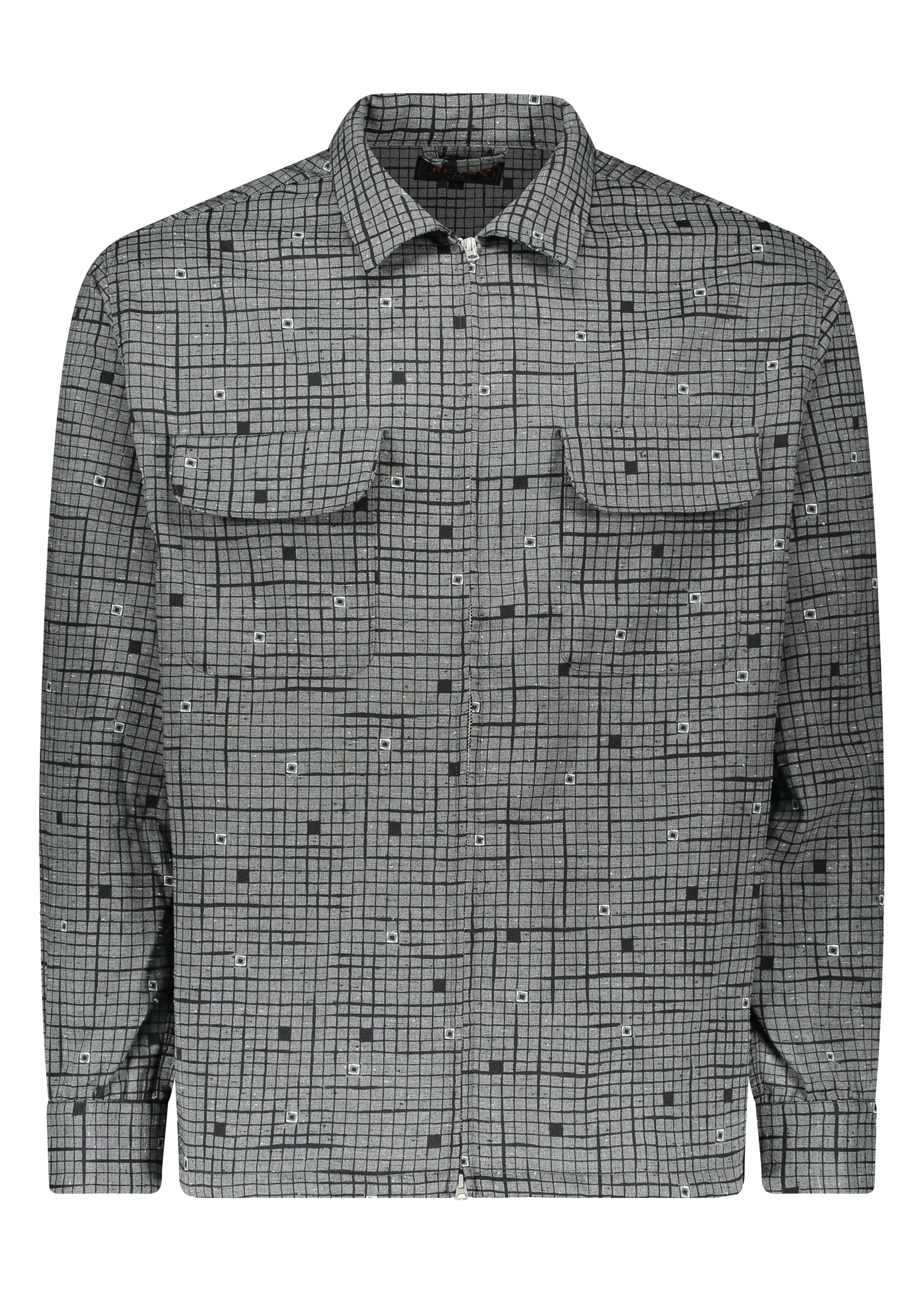 Beams Plus Woven Jacket Zip Front Print - Grey