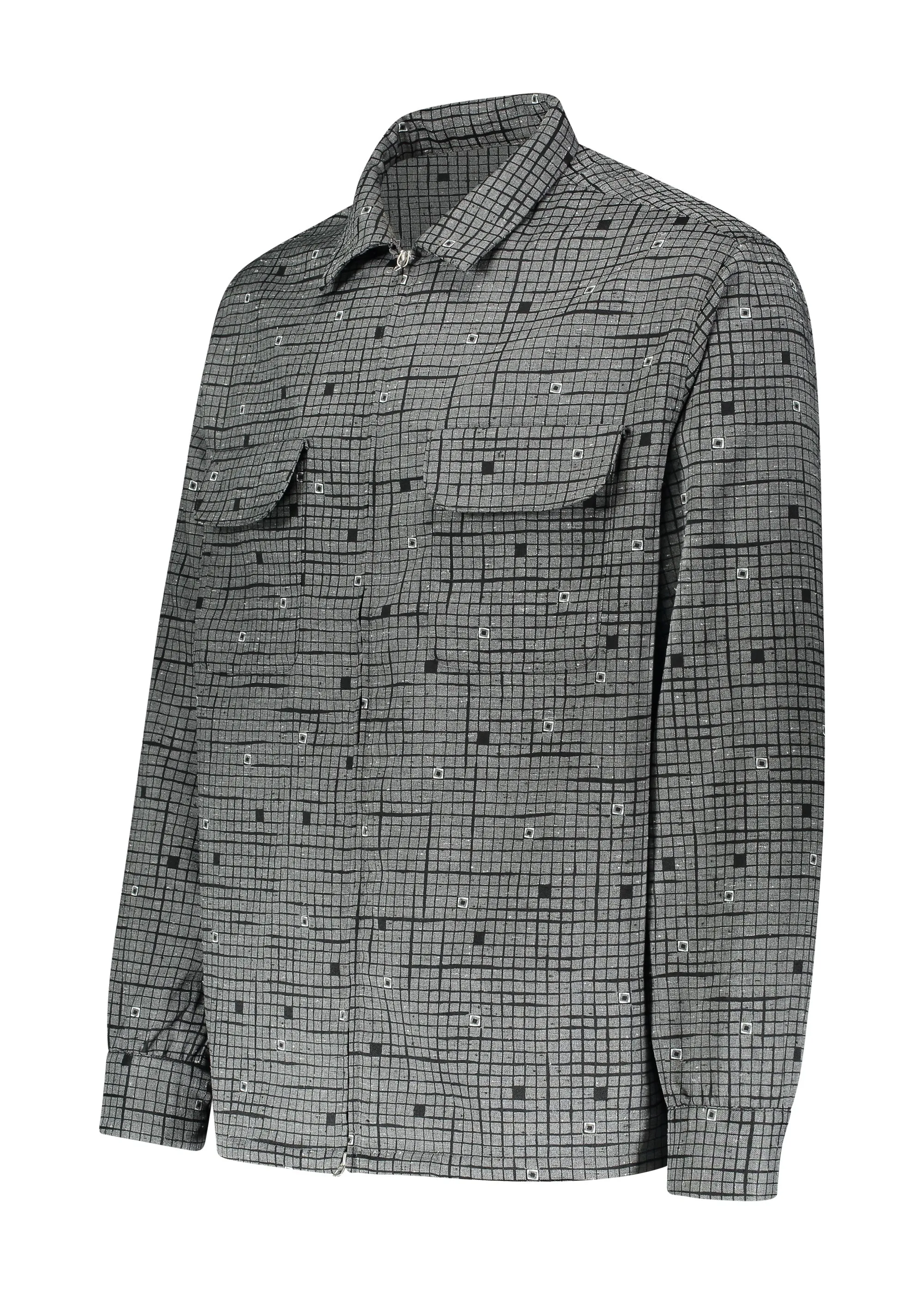 Beams Plus Woven Jacket Zip Front Print - Grey