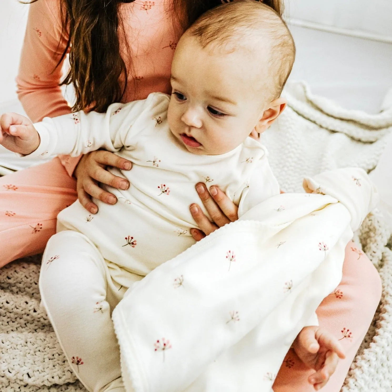 Bee & Dee Ivory with Pink Buds Print Collection Layette Set