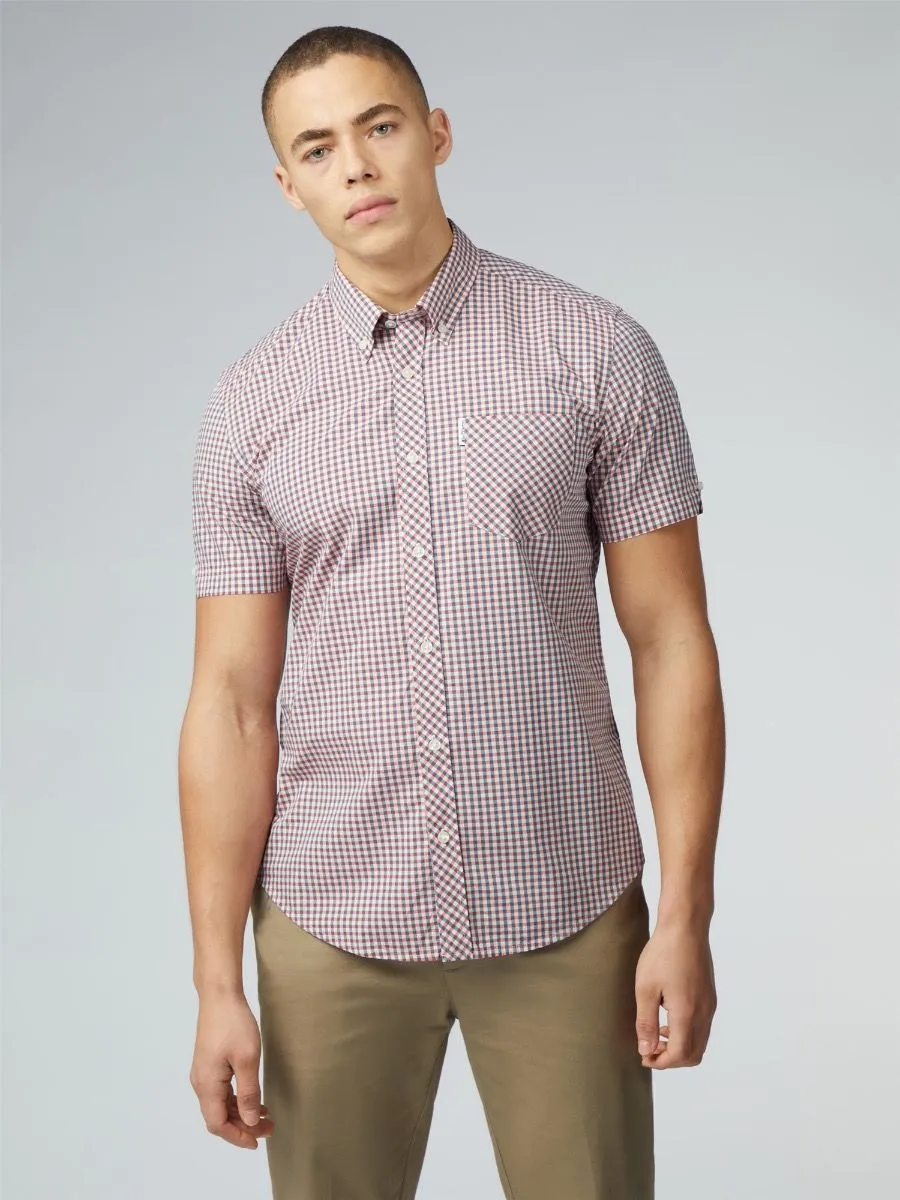 Ben Sherman Short Sleeve Core Gingham Shirt Scarlet