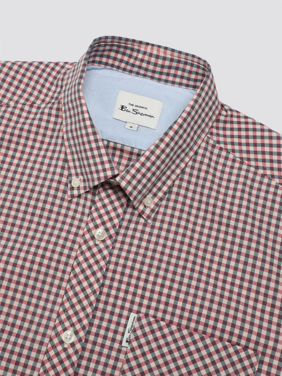 Ben Sherman Short Sleeve Core Gingham Shirt Scarlet