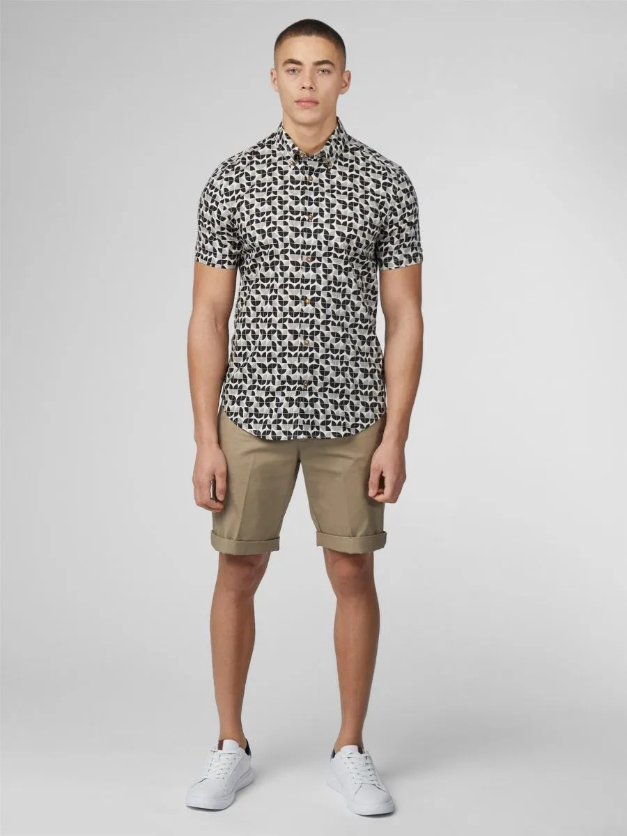 Ben Sherman Short Sleeve Linear Print Shirt Black