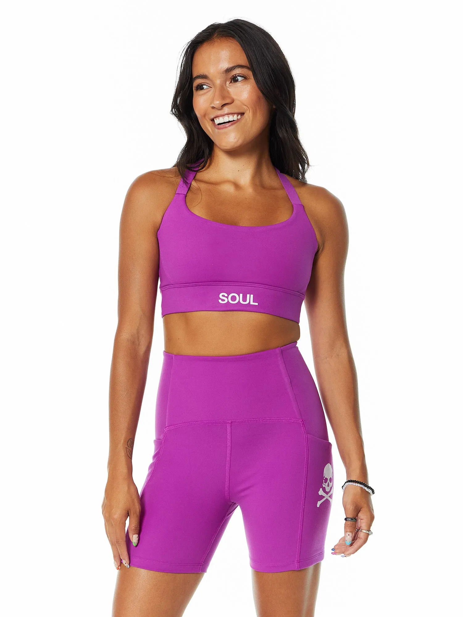 Beyond Yoga | POWERBEYOND Strive Pocket Biker Short | Violet