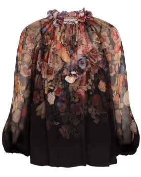 Black Morisot Print Luminosity Floral Blouse