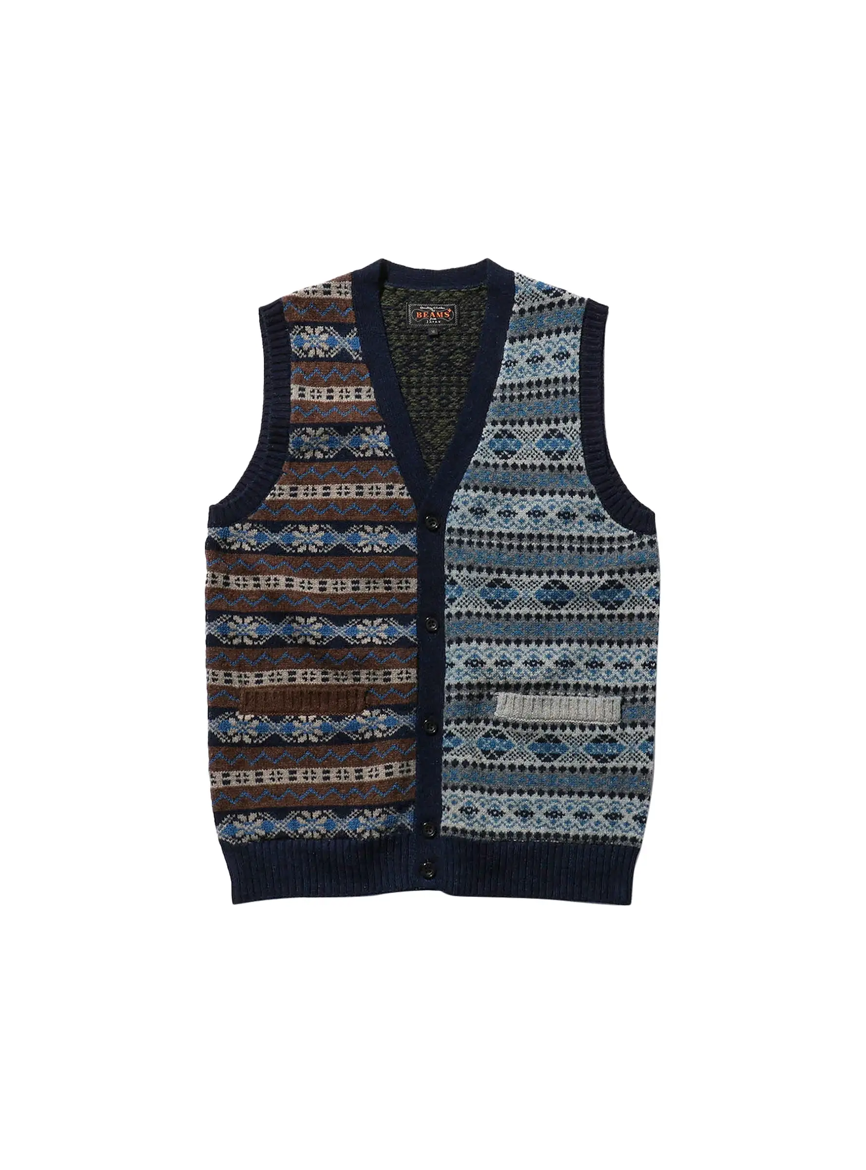 Button Knit Vest Fair Isle Indigo