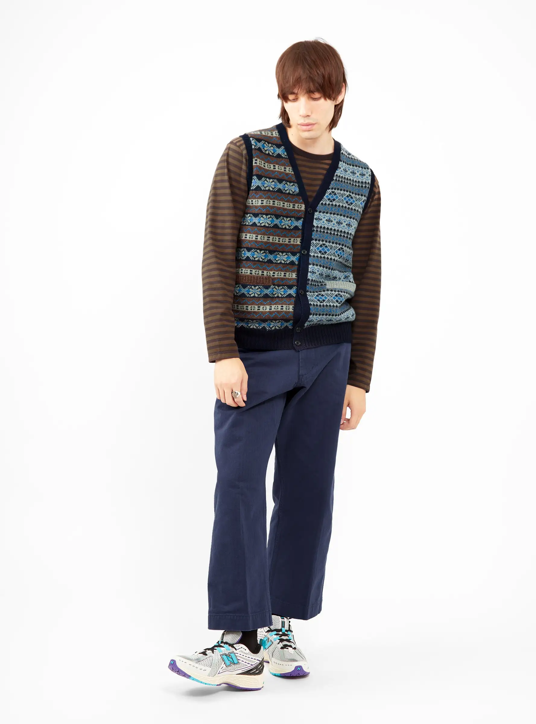 Button Knit Vest Fair Isle Indigo