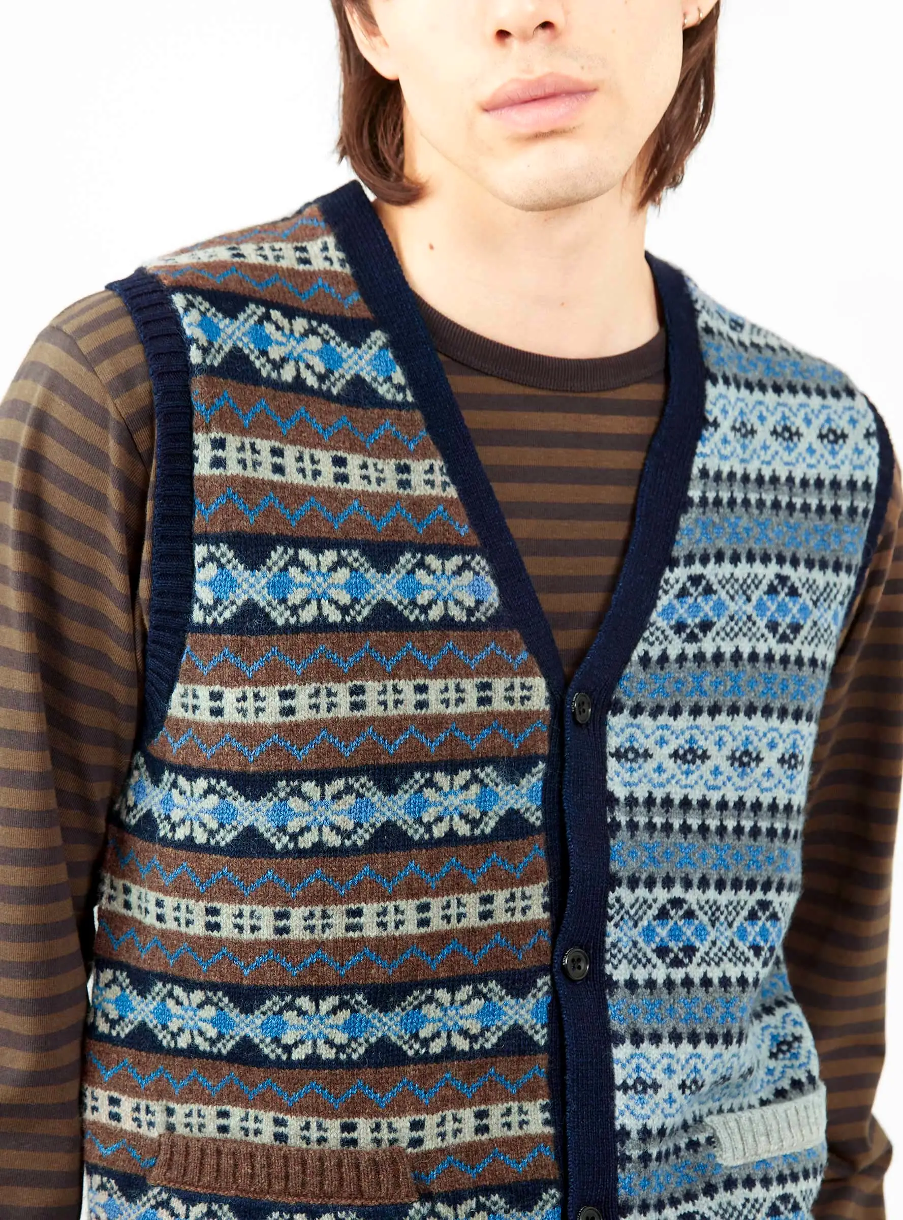 Button Knit Vest Fair Isle Indigo