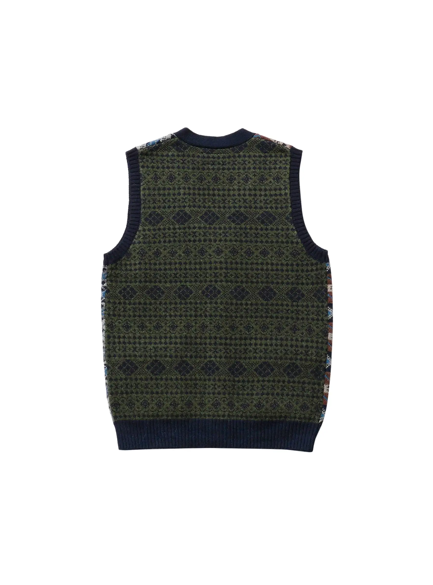 Button Knit Vest Fair Isle Indigo