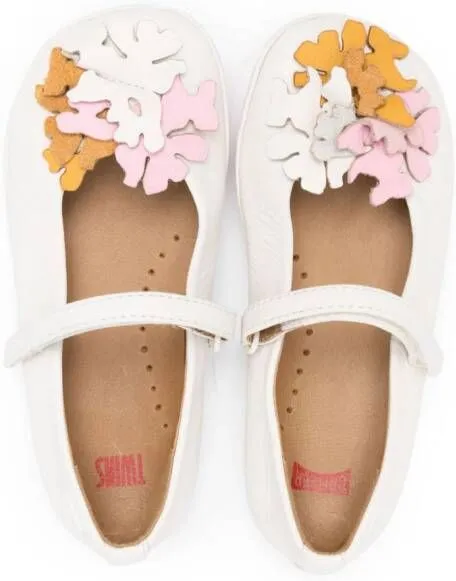 Camper Kids Right Twins floral-appliqué ballerinas White