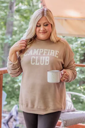 Campfire Club Graphic Crew Neck Pullover- Tan