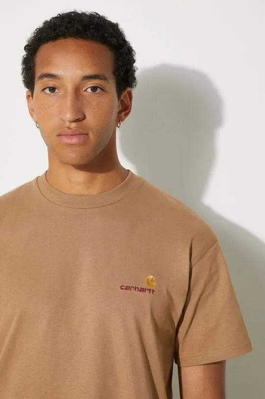 Carhartt WIP cotton t-shirt S/S American Script men’s beige color I029956.2FSXX