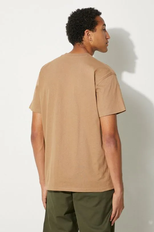 Carhartt WIP cotton t-shirt S/S American Script men’s beige color I029956.2FSXX