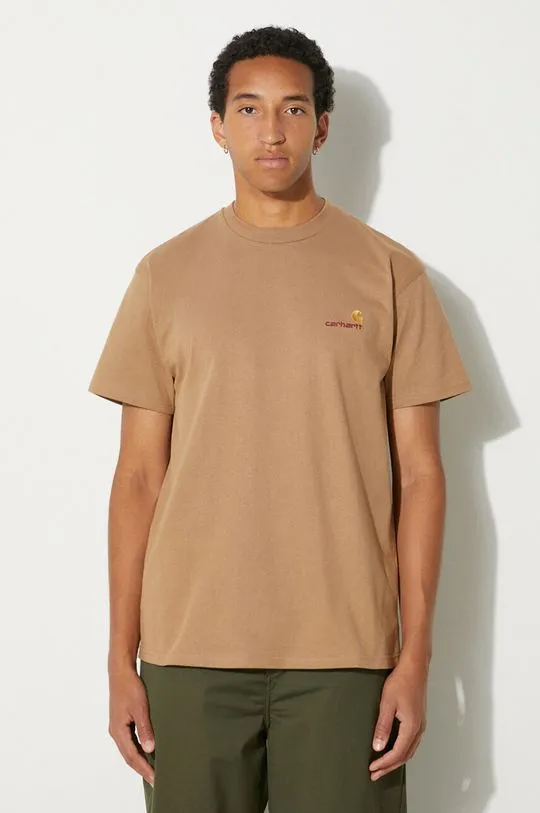 Carhartt WIP cotton t-shirt S/S American Script men’s beige color I029956.2FSXX