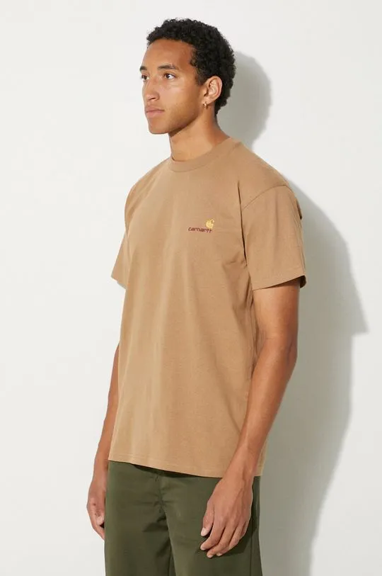 Carhartt WIP cotton t-shirt S/S American Script men’s beige color I029956.2FSXX