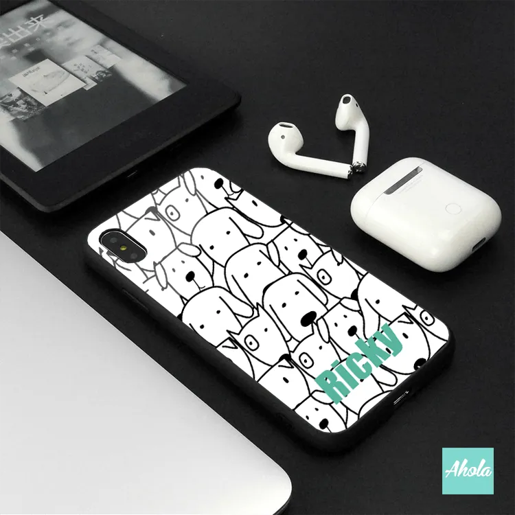 【Cat & Dog】Black bumper tempered glass phone Case 貓貓狗狗全包邊玻璃名字電話殼