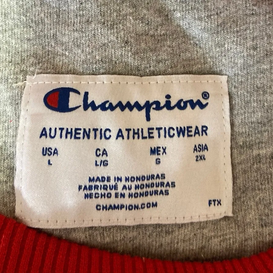 Champion Red Crew Neck Logo Fleece Spell Out Oversized Pullover Sweatshirt Sz L