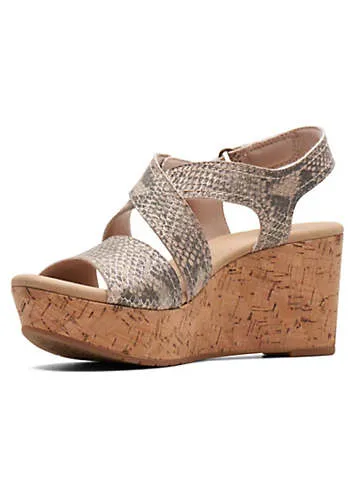 Clarks Collection Rose Way Beige Metallic Wedge Sandals | Kaleidoscope