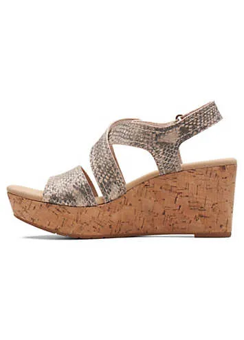 Clarks Collection Rose Way Beige Metallic Wedge Sandals | Kaleidoscope