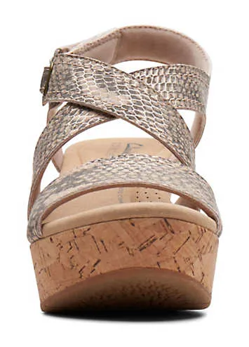 Clarks Collection Rose Way Beige Metallic Wedge Sandals | Kaleidoscope