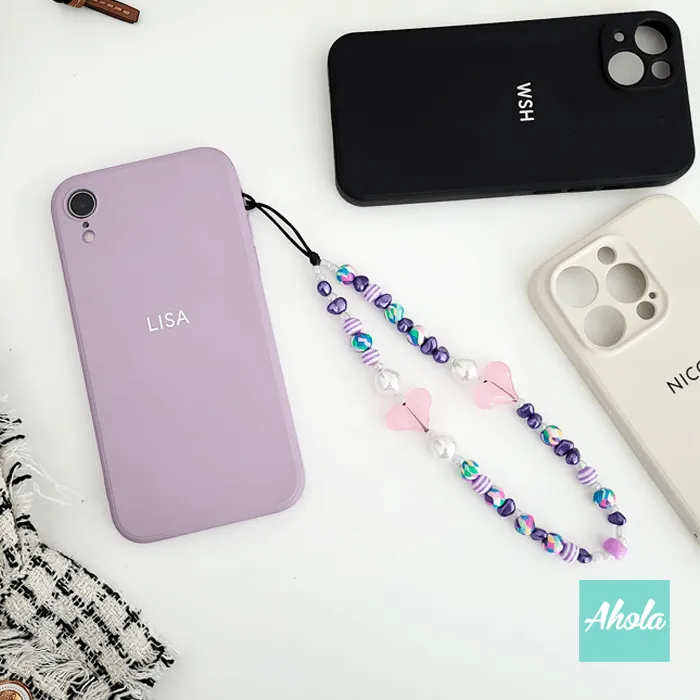 【Cora】Custom Silicone Phone Case With Heart Beaded Phone Charm 全包邊矽膠電話殼連掛繩