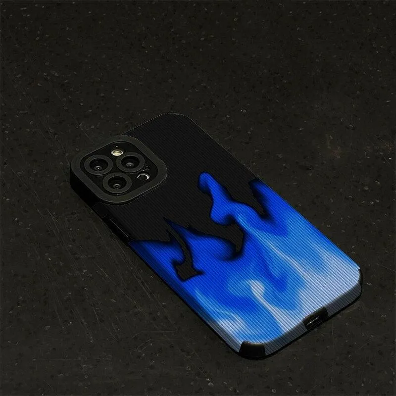 Cute Gradient Blue Fire Phone Case for iPhone 14, 13, 11, 12 Pro, XS Max, Mini, 6, 7, 8 Plus, X, XR - Cover