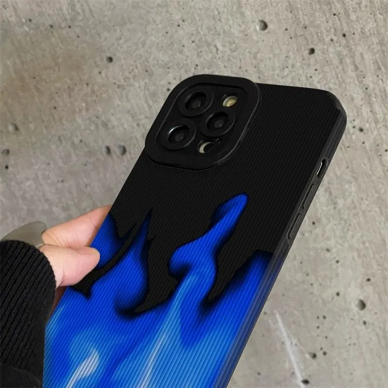 Cute Gradient Blue Fire Phone Case for iPhone 14, 13, 11, 12 Pro, XS Max, Mini, 6, 7, 8 Plus, X, XR - Cover