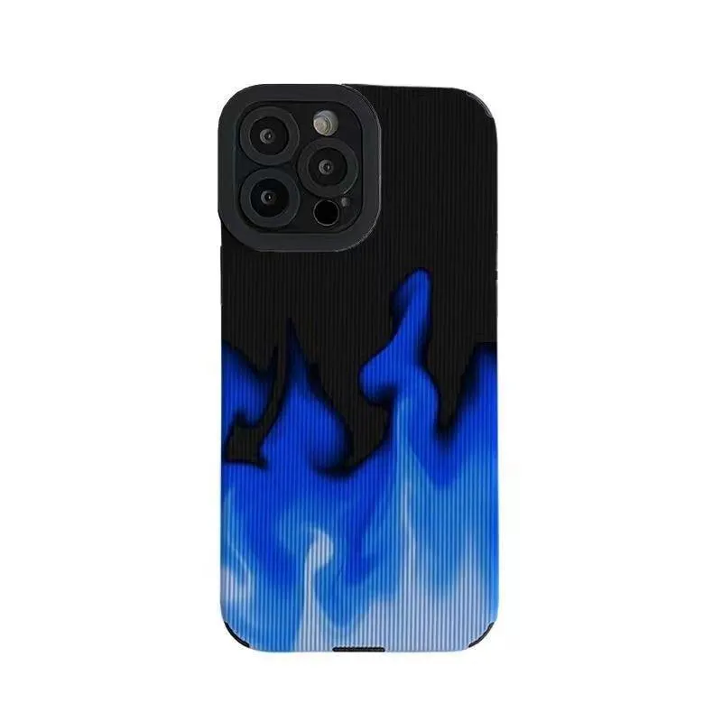 Cute Gradient Blue Fire Phone Case for iPhone 14, 13, 11, 12 Pro, XS Max, Mini, 6, 7, 8 Plus, X, XR - Cover