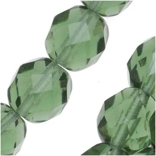 Czech Fire Polished Glass Beads 8mm Round Green Turmaline (25 pcs)